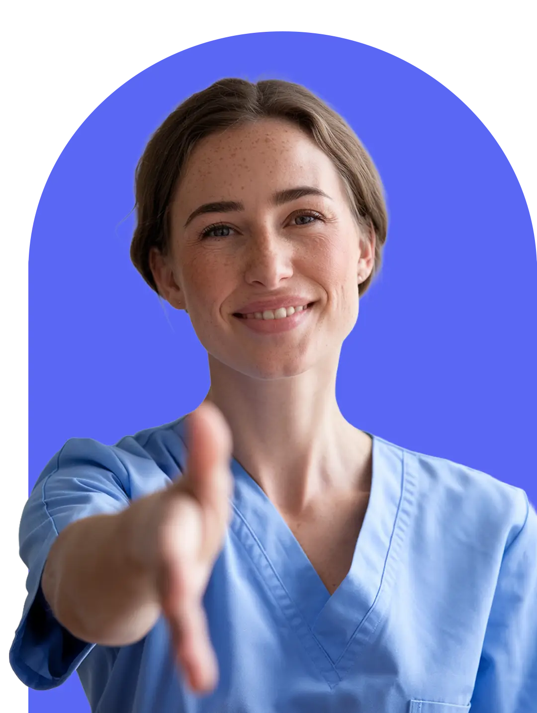 A nurse wearing blue scrubs - healthcare recruitment marketing agency